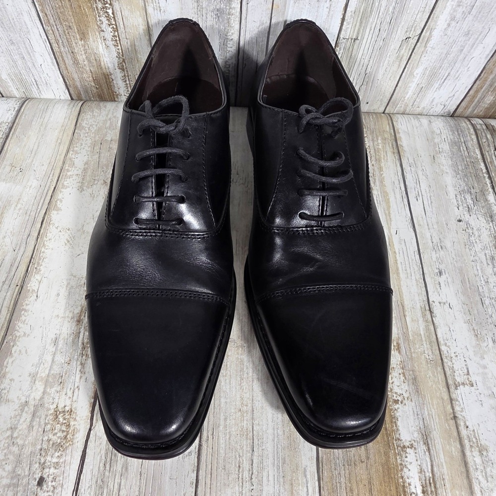14th & Union Mens Blain Black Leather Cap Toe Oxford Dress Shoes Size 8M